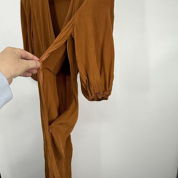 Capulet 3/4 Sleeve Ankle Jumpsuit size Medium V Neck Rust Brown Rayon - Picture 4 of 11